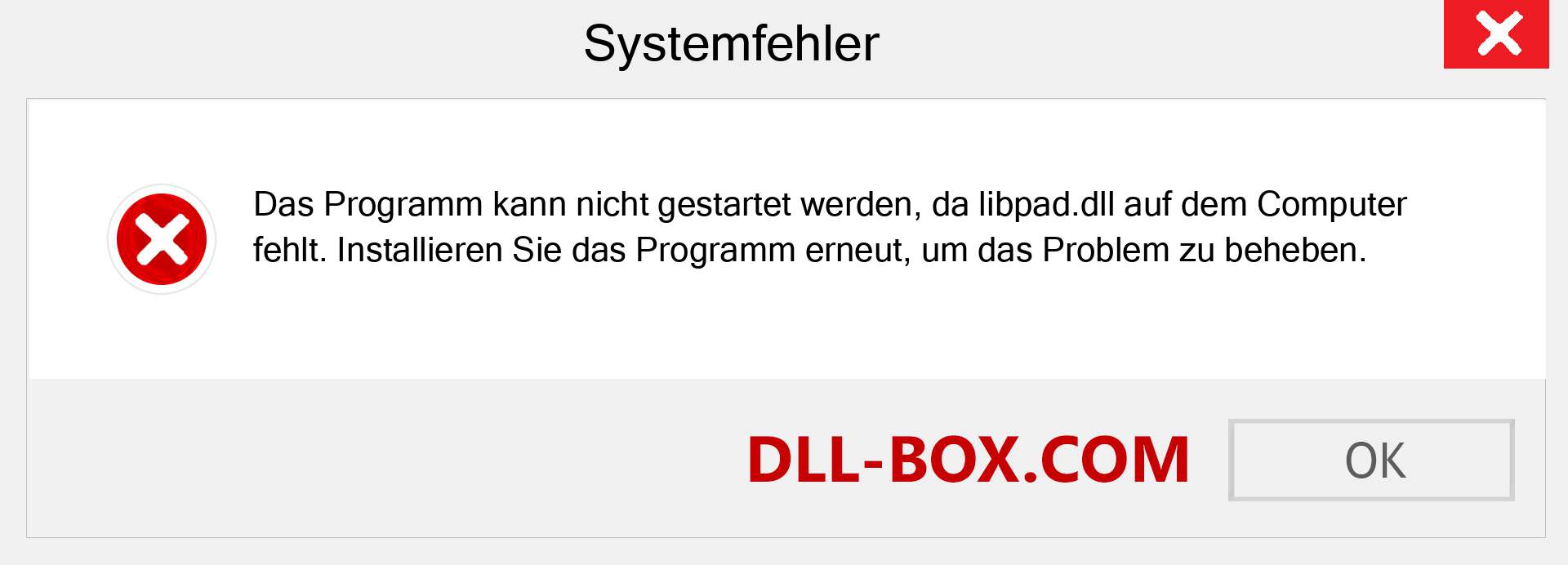 libpad.dll-Datei fehlt?. Download für Windows 7, 8, 10 - Fix libpad dll Missing Error unter Windows, Fotos, Bildern